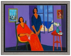 Marcel Mouly Original Acrylic Painting On Canvas Female Portrait Landscape Large