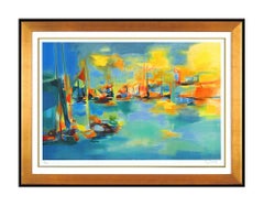 Marcel Mouly Original Color Lithograph Port Soleil Couchant Hand Signed Artwork