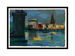 Marcel Mouly Original Gouache Painting French Cityscape Signed Framed Artwork