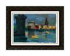 Marcel Mouly Original Gouache Painting French Cityscape Signed Framed Artwork