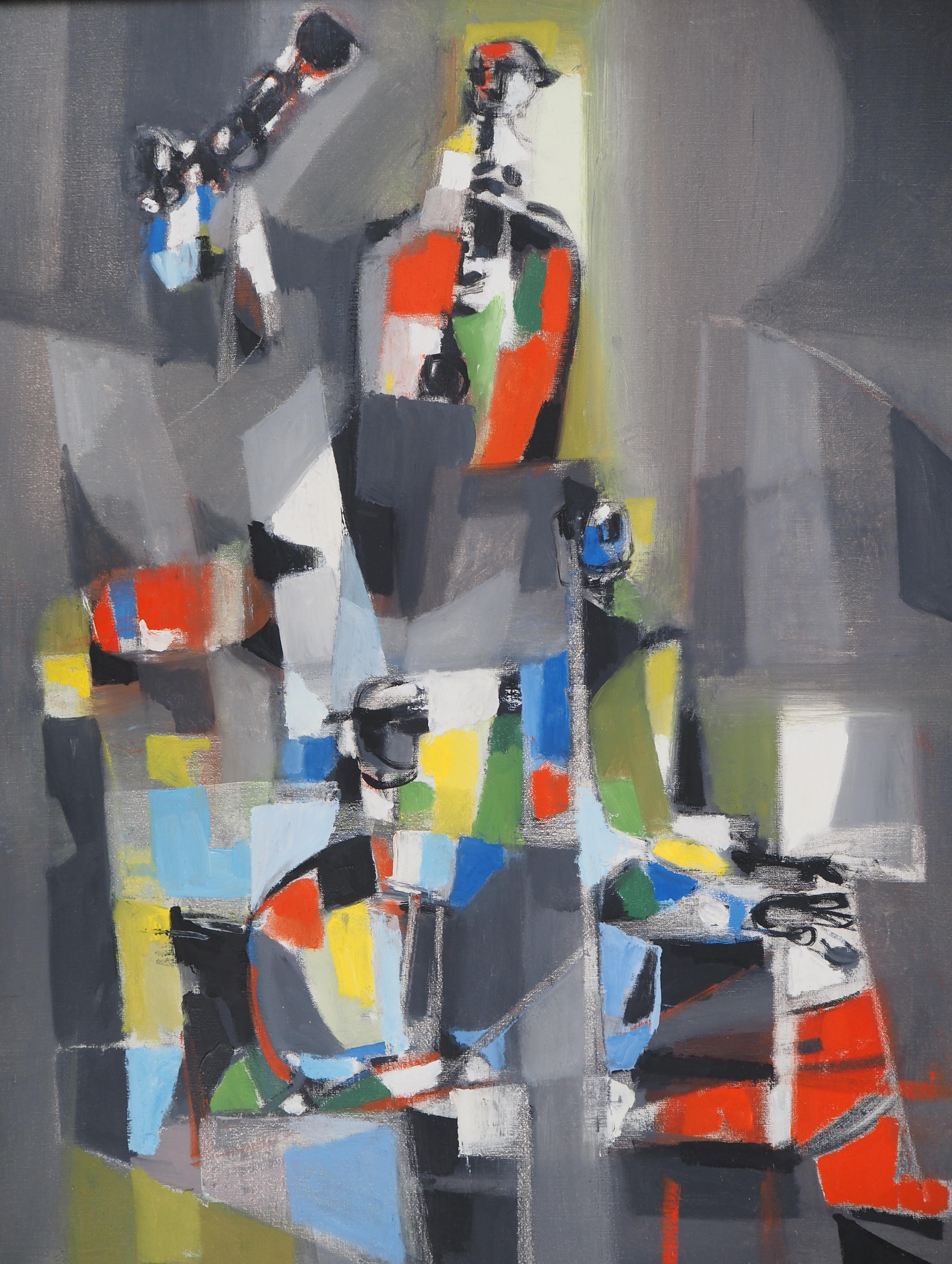 New Orleans: Quartetto Jazz - Pittura ad olio originale su tela, firmata con le mani - Figurative Painting Marrone di Marcel Mouly