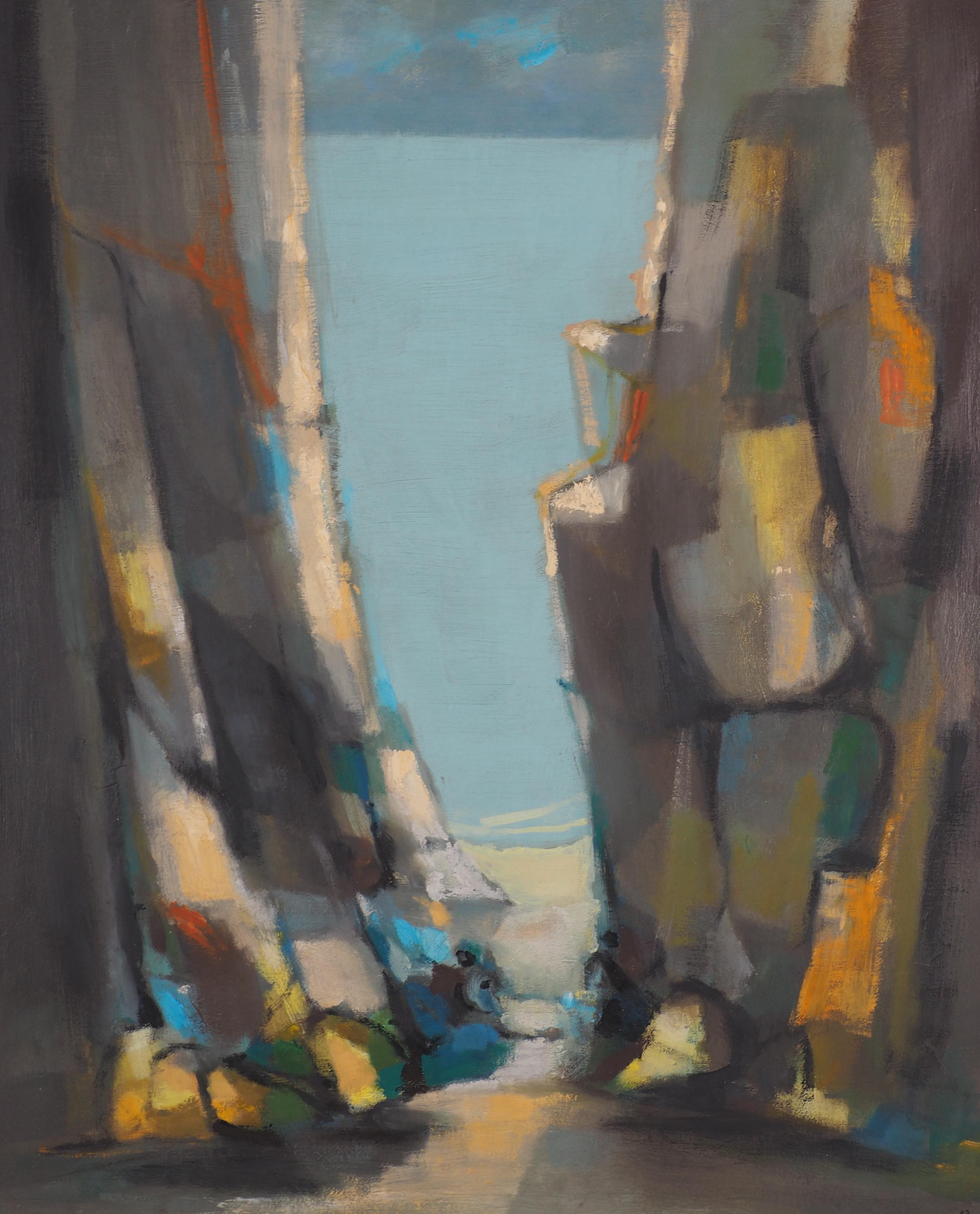 Paysage marin : Path to the Beach - Huile sur toile originale, signée - Moderne Painting par Marcel Mouly