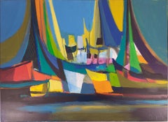 Seascape : Sailboats - Original Oil on canvas, Signed