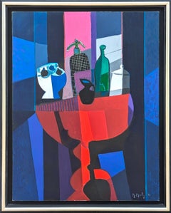 "Siphon Noir" Modern Cubist Inspired Blue, Red, and Pink Abstract Still Life