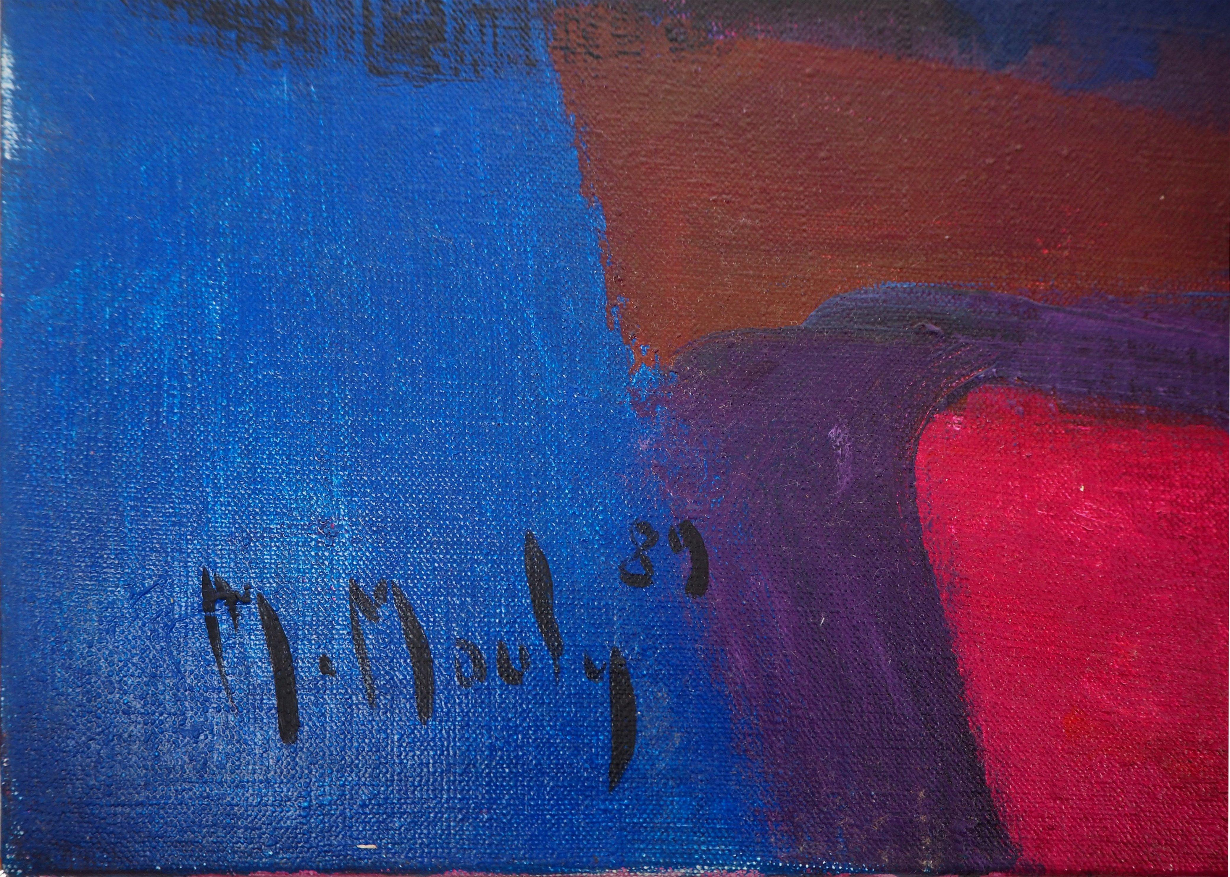 Still Life : Guitar and Bottles - Original oil painting on canvas, Handsigned - Painting by Marcel Mouly