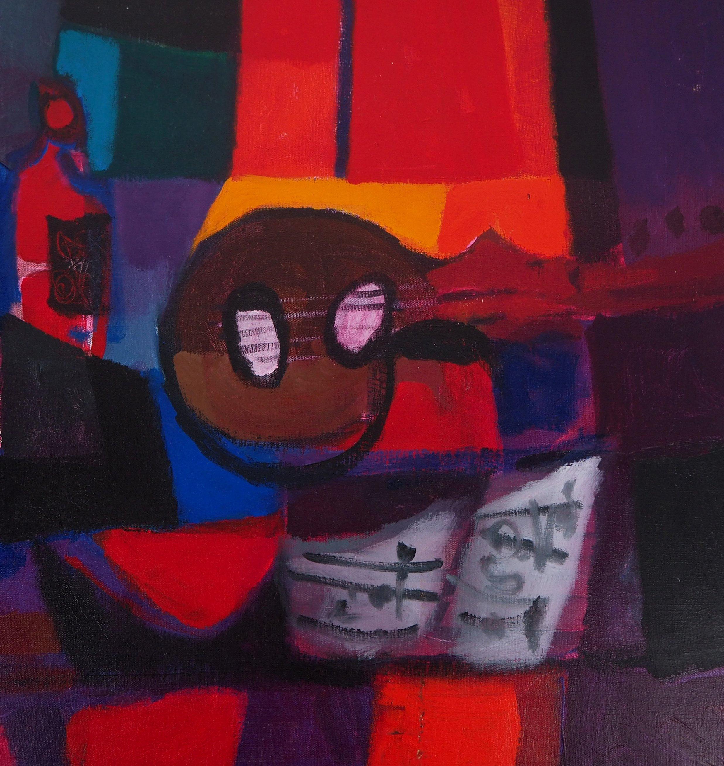 Still Life : Guitar and Bottles - Original oil painting on canvas, Handsigned - Black Still-Life Painting by Marcel Mouly