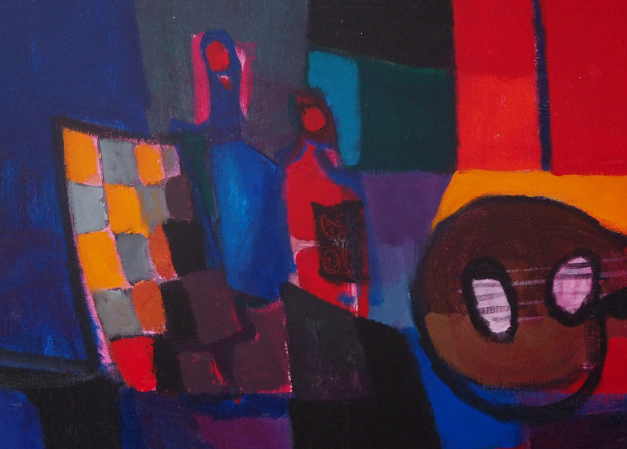 Marcel Mouly (1918 - 2008)
Still Life : Guitar and Bottles, 1989

Original oil painting on canvas
Handsigned bottom left
Signed, titled and dated on the back
On canvas 73 x 92 cm (c. 29 x 37 inch)

Very good condition