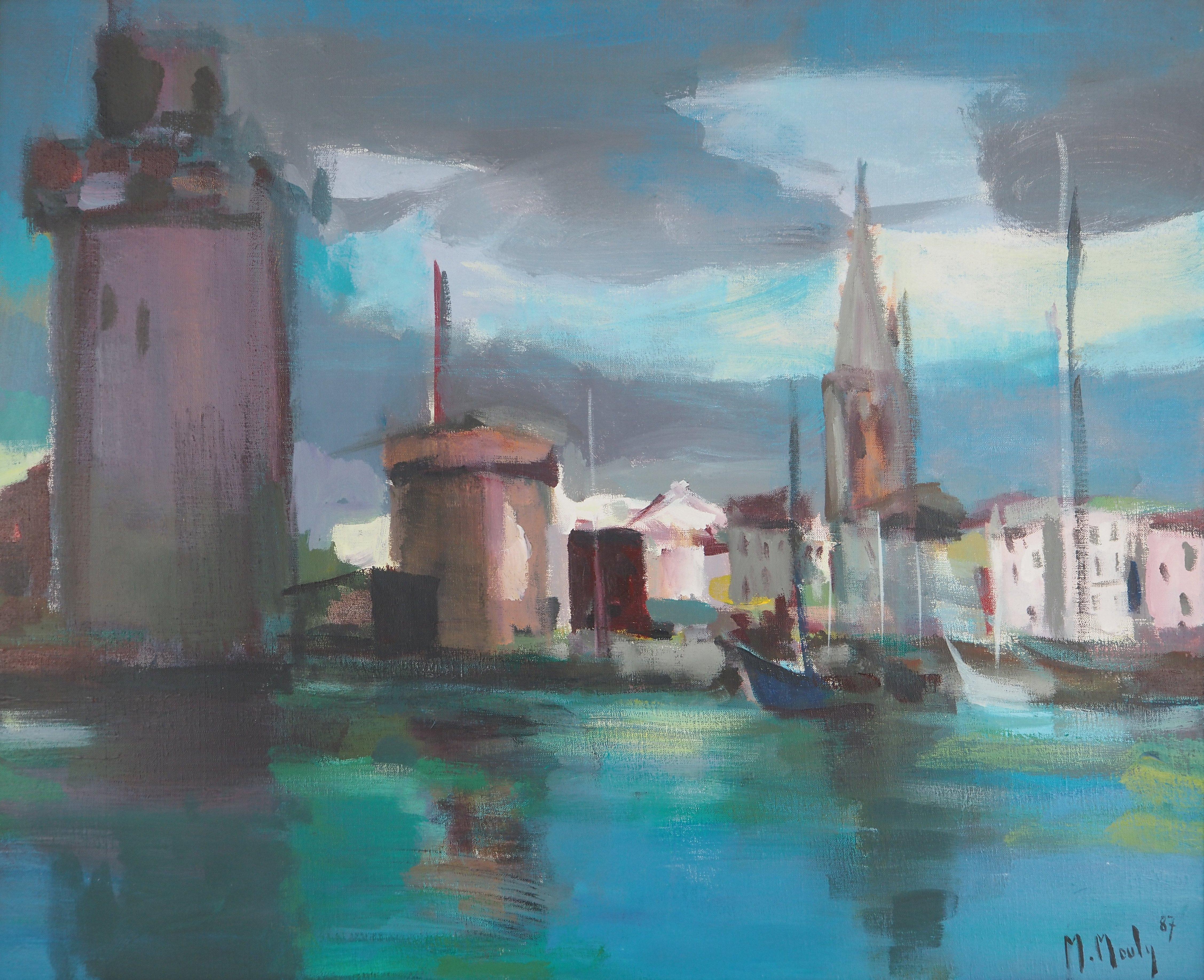 The Old Harbour on the Atlantic - Original oil painting on canvas, Handsigned - Painting by Marcel Mouly