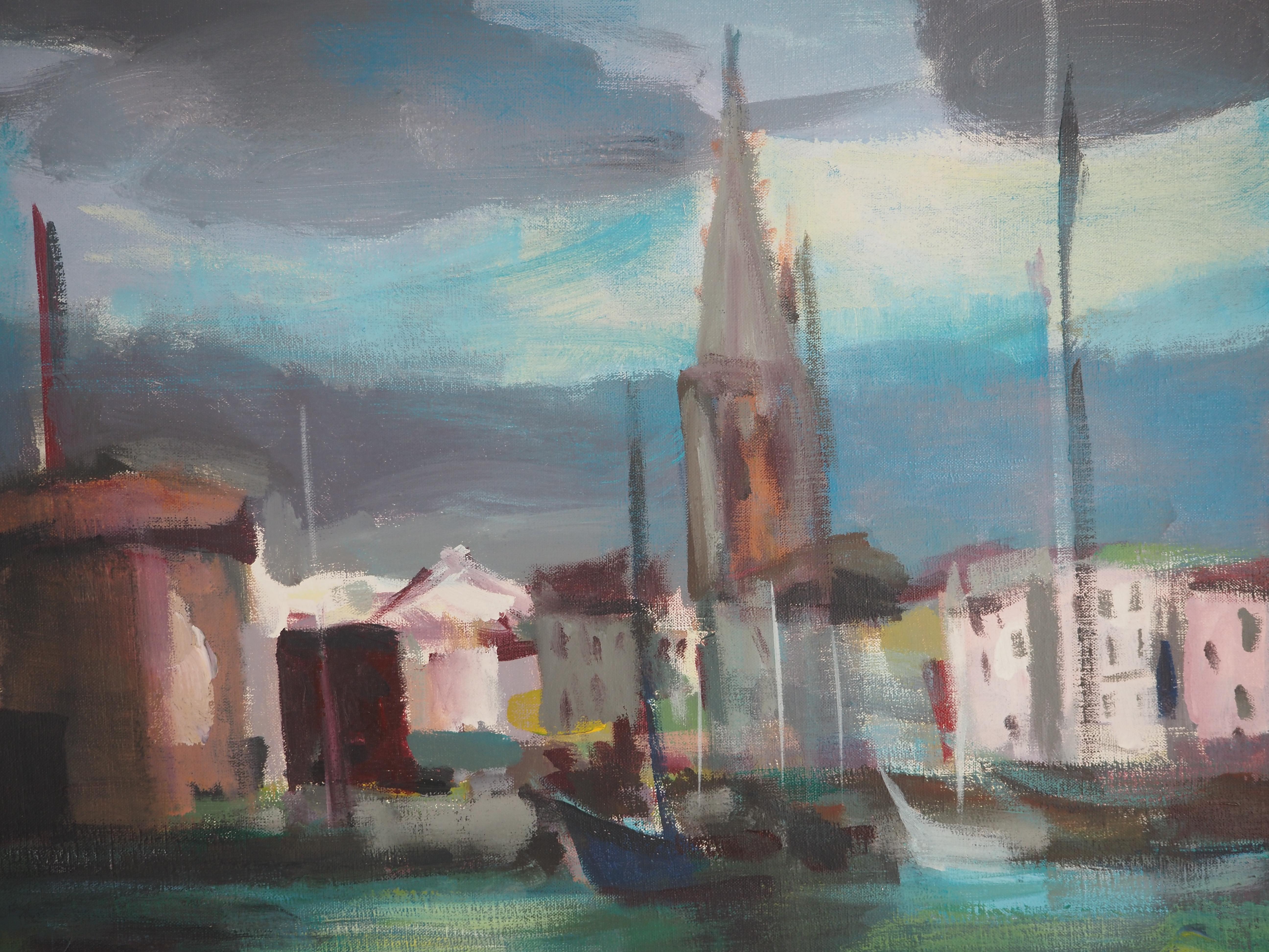 The Old Harbour on the Atlantic - Original oil painting on canvas, Handsigned 2