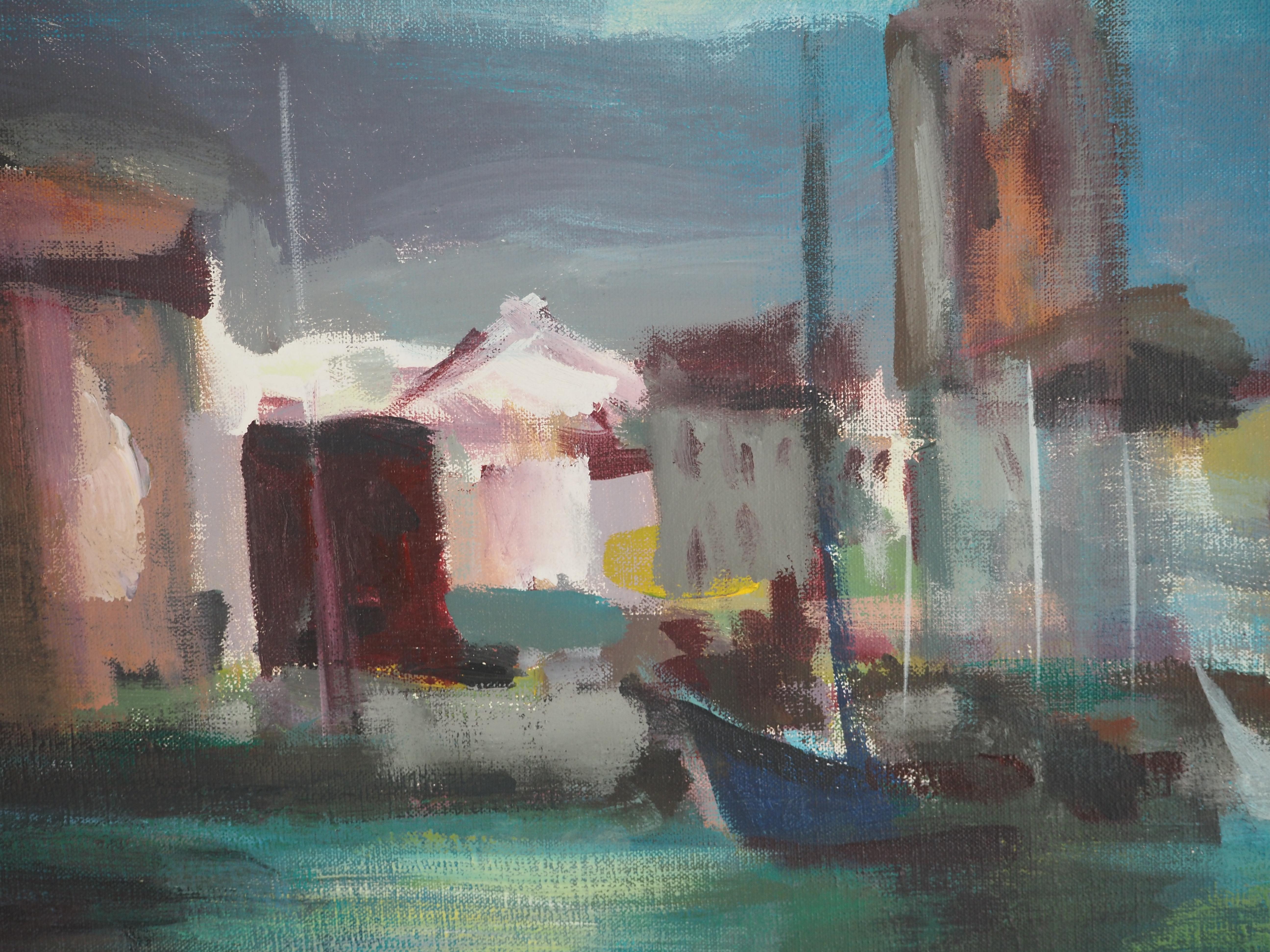 The Old Harbour on the Atlantic - Original oil painting on canvas, Handsigned 3