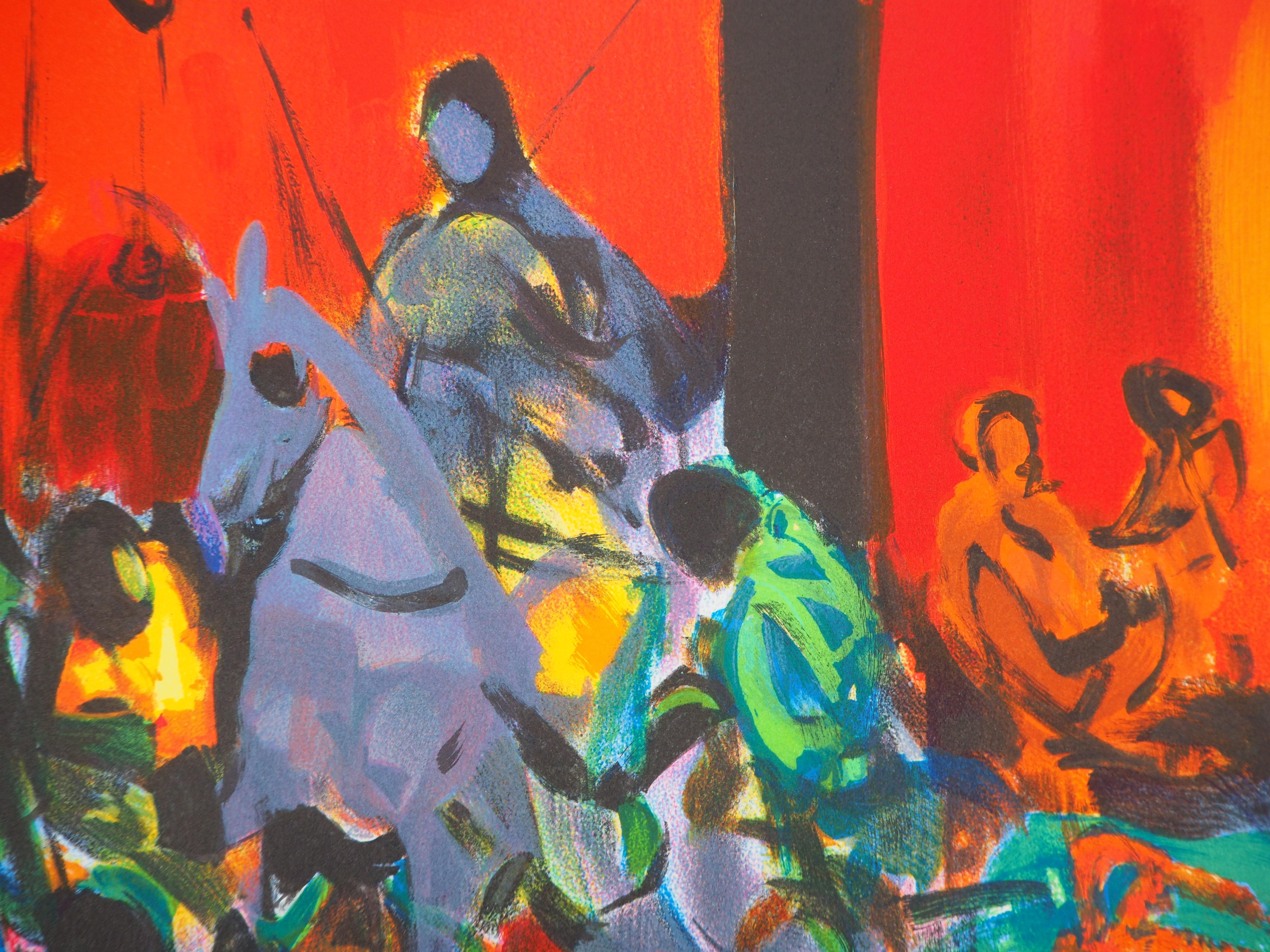 Battle on Red Background - Original lithograph - Modern Print by Marcel Mouly