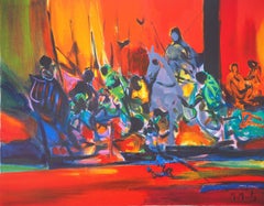 Battle on Red Background - Original lithograph