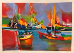 Lithographie en édition limitée « Le Port au Quai Rouge », signée par l'artiste