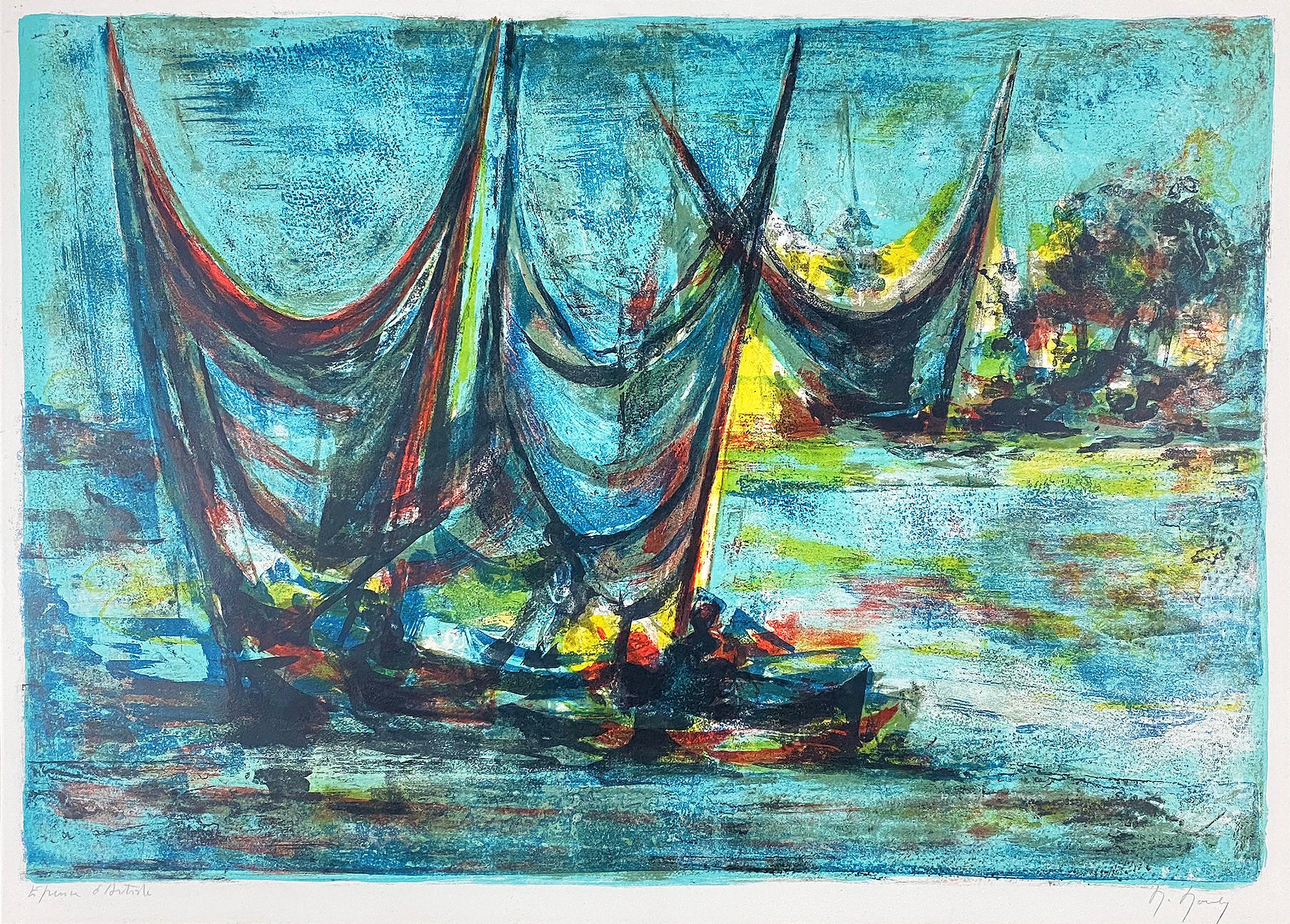 Marcel Mouly Print - Les Grandes Voiles (The Grand Sails)