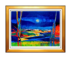 Marcel Mouly Large Original Lithograph Color Landscape Signed Orage Village Art