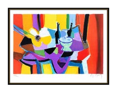 Marcel Mouly Original Color Lithograph Guitar Juane Still Life Hand Signed Art