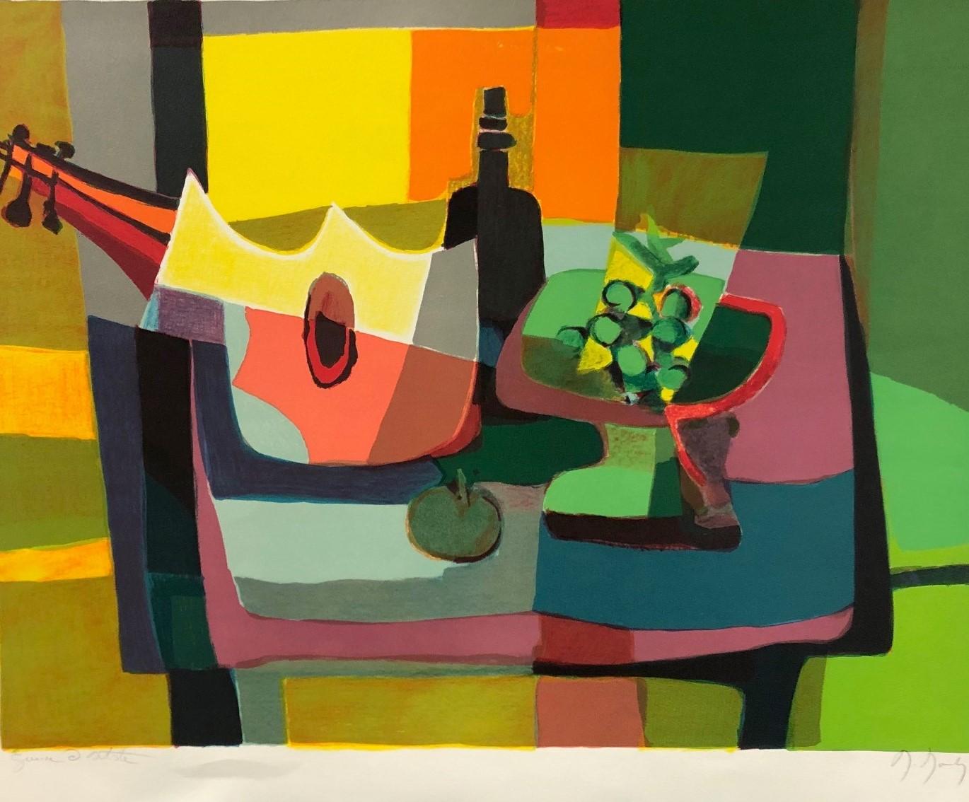 ""Nature Morte a la Mandole" Lithographie, vom Künstler Marcel Mouly mit Bleistift signiert