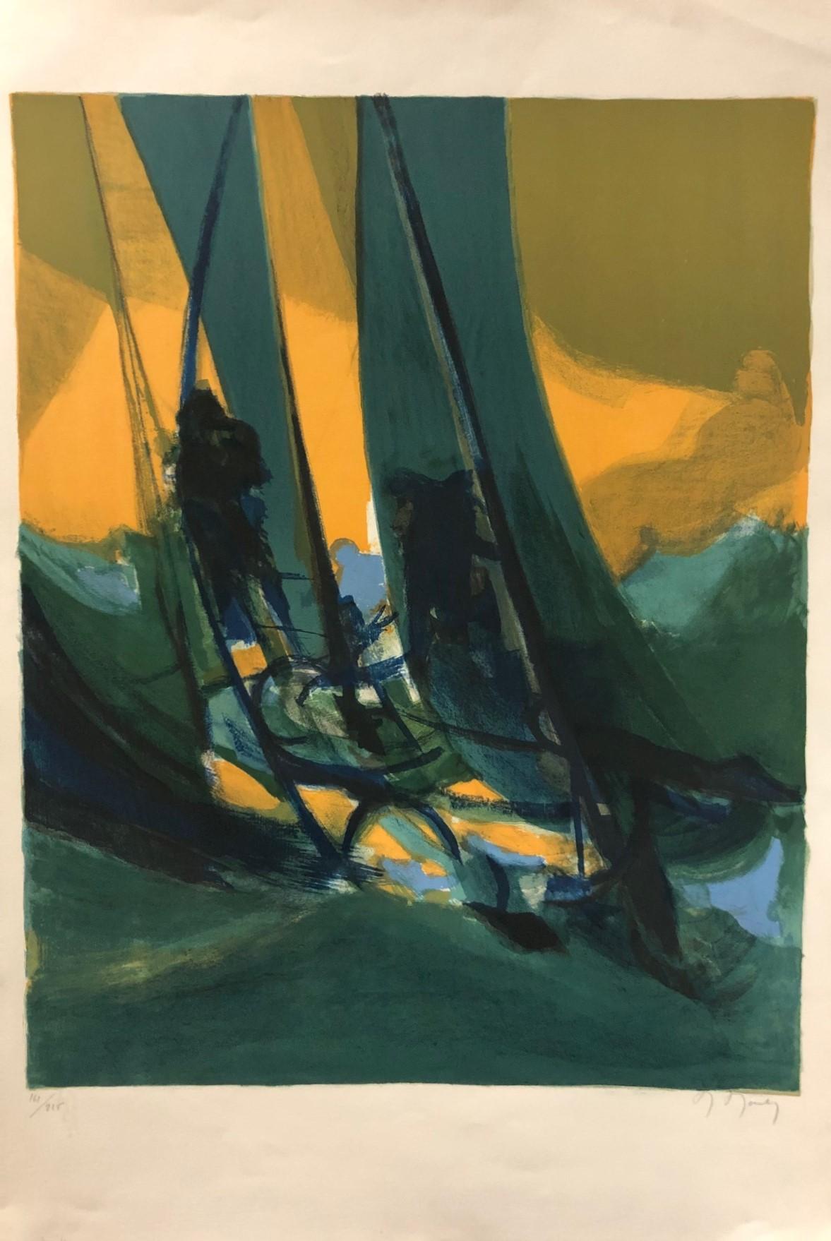 „Sailing at Night“ Lithographie in limitierter Auflage (161/225), Bleistift signiert vom Künstler – Print von Marcel Mouly