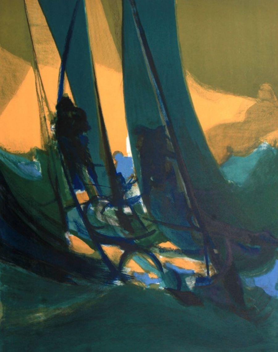 Marcel Mouly Abstract Print – „Sailing at Night“ Lithographie in limitierter Auflage (161/225), Bleistift signiert vom Künstler