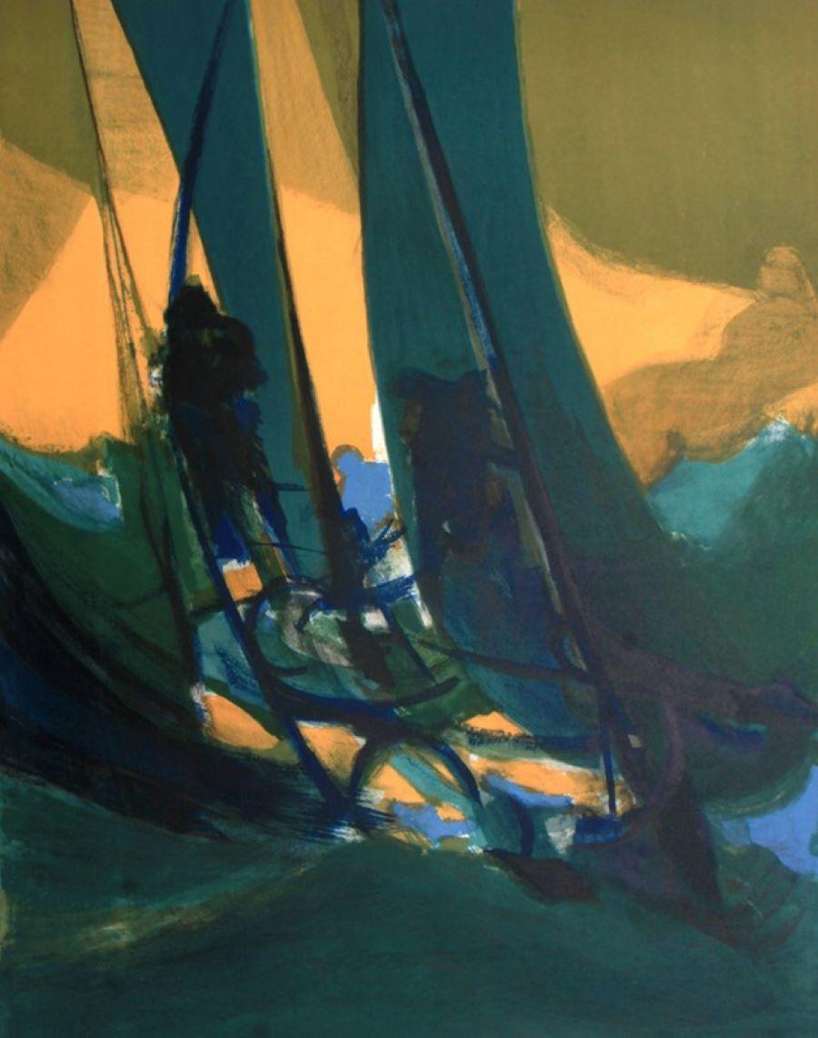 Marcel Mouly Abstract Print - "Sailing at Night" Limited Edition Lithograph (161/225) Pencil-Signed by Artist 