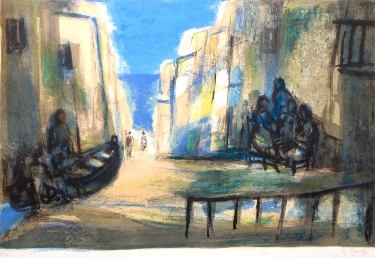 Marcel Mouly Landscape Print - "Scene Peniscola" Limited Edition Lithograph (79/150) Pencil-Signed by Artist