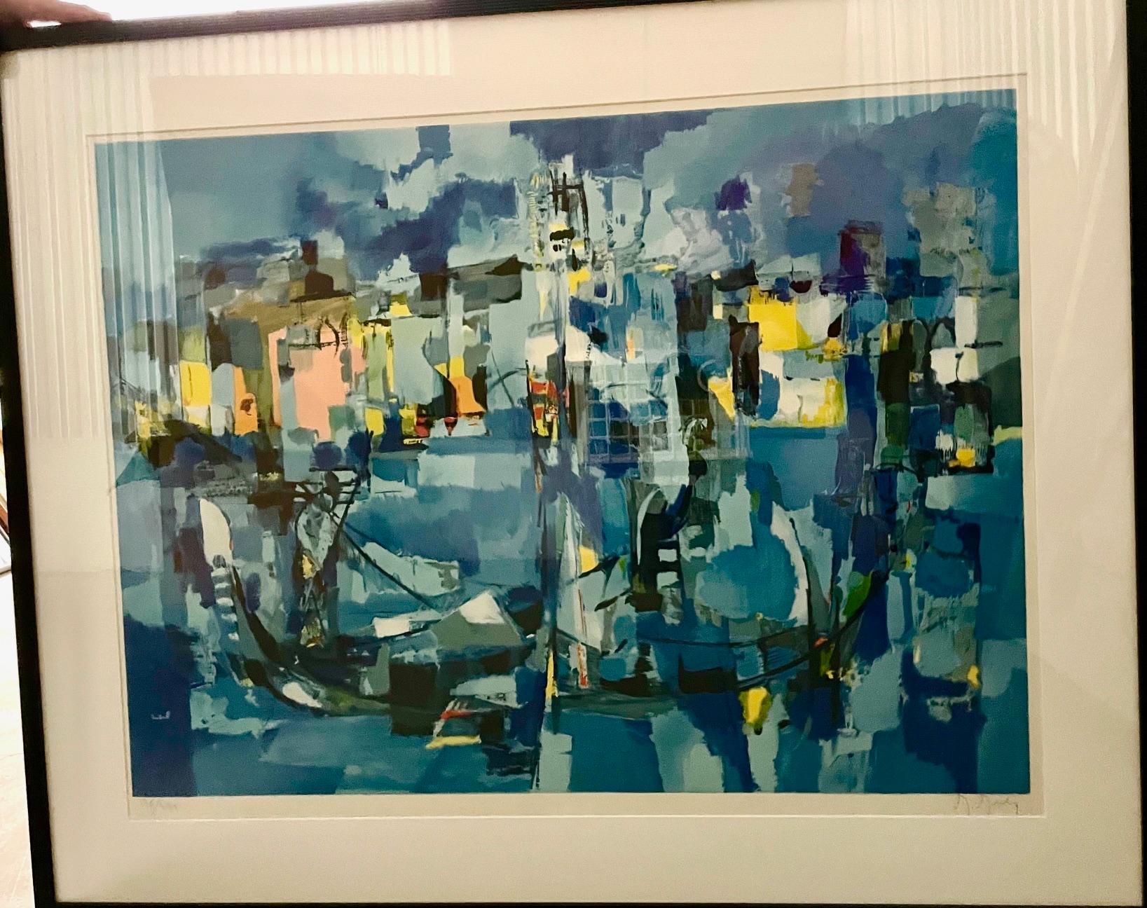 Marcel Mouly Abstract Print - (Blue Harbor)