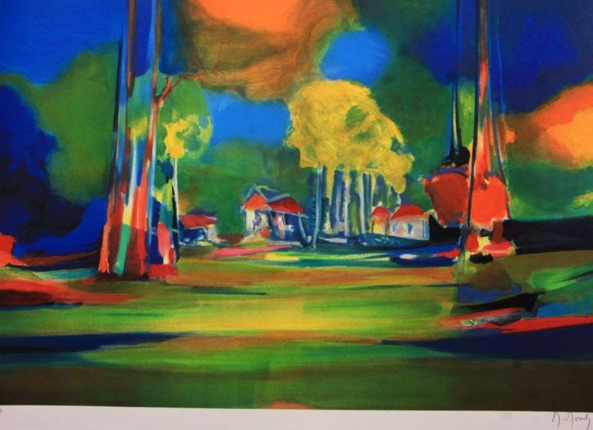 Marcel Mouly Abstract Print - "White Huts" Limited Edition Lithograph (E/A) Pencil-Signed by Artist