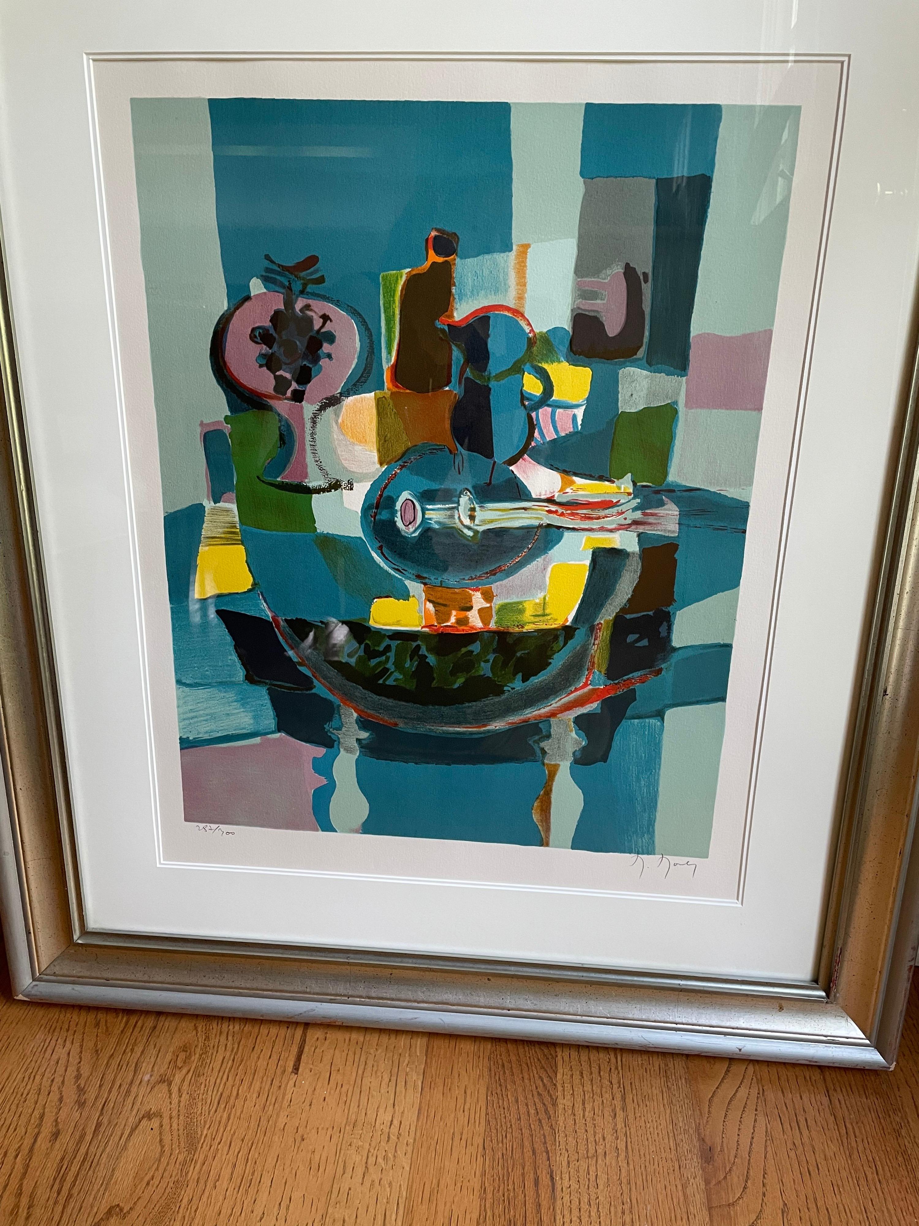 Late 20th Century Marcel Mouly Signed and Numbered Lithograph “Les Mandolin’s en Bleus”