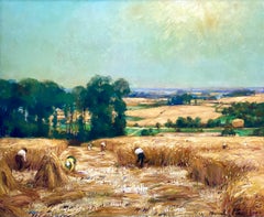 Marcel Pire, 1913 – 1981,  Belgian Painter, 'Wheat Field with Working Farmers'