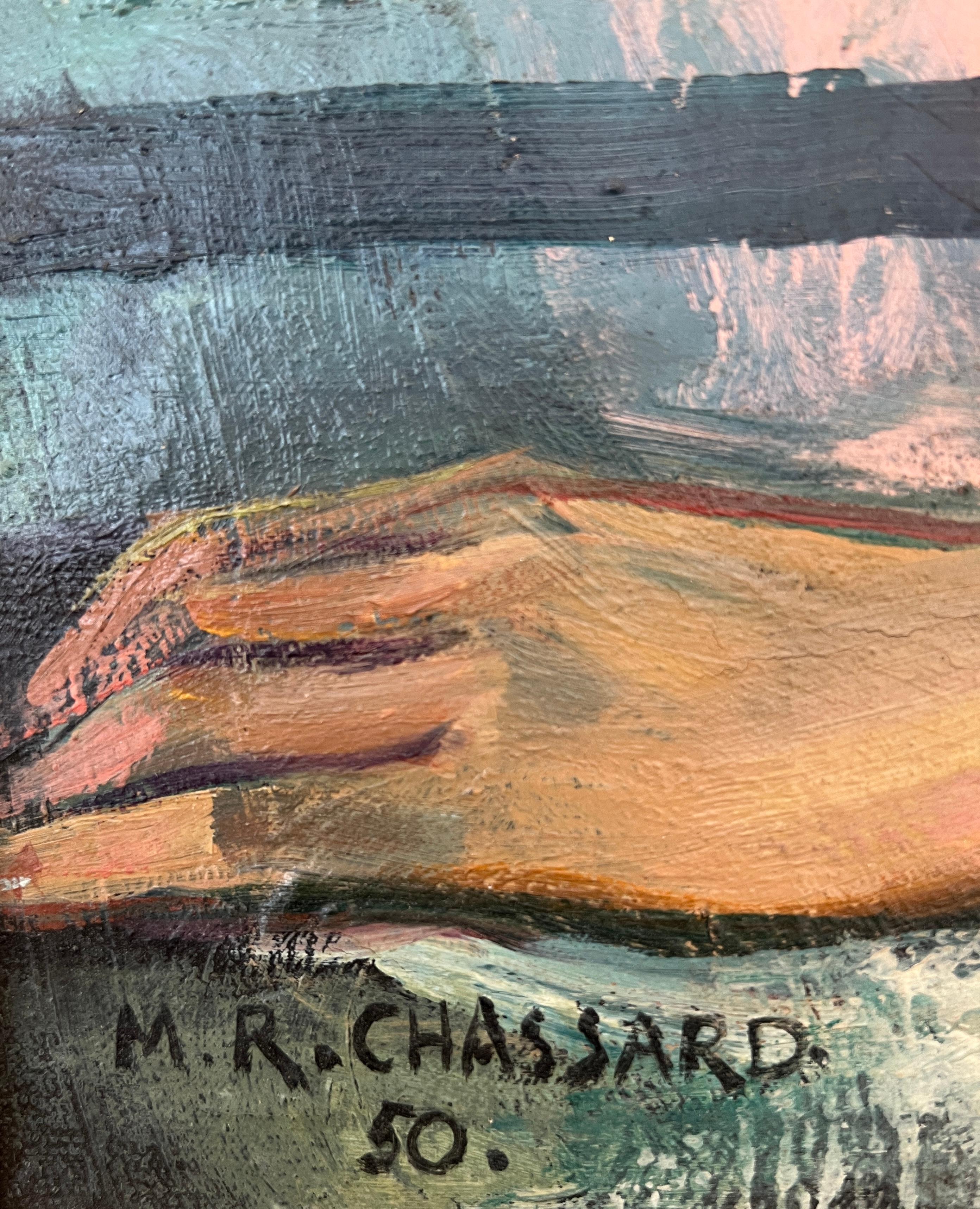 Ritratto di una signora seduta su una panchina da giardino - Painting Scuola francese di Marcel-René Chassard