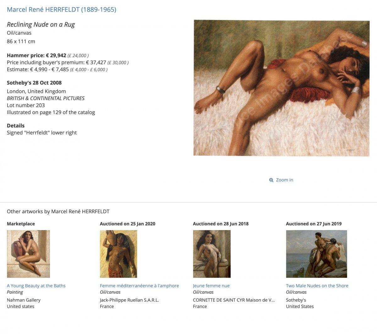 Oil On Canvas Reclining Nude at the beach By Marcel René Herrfeldt For Sale 1