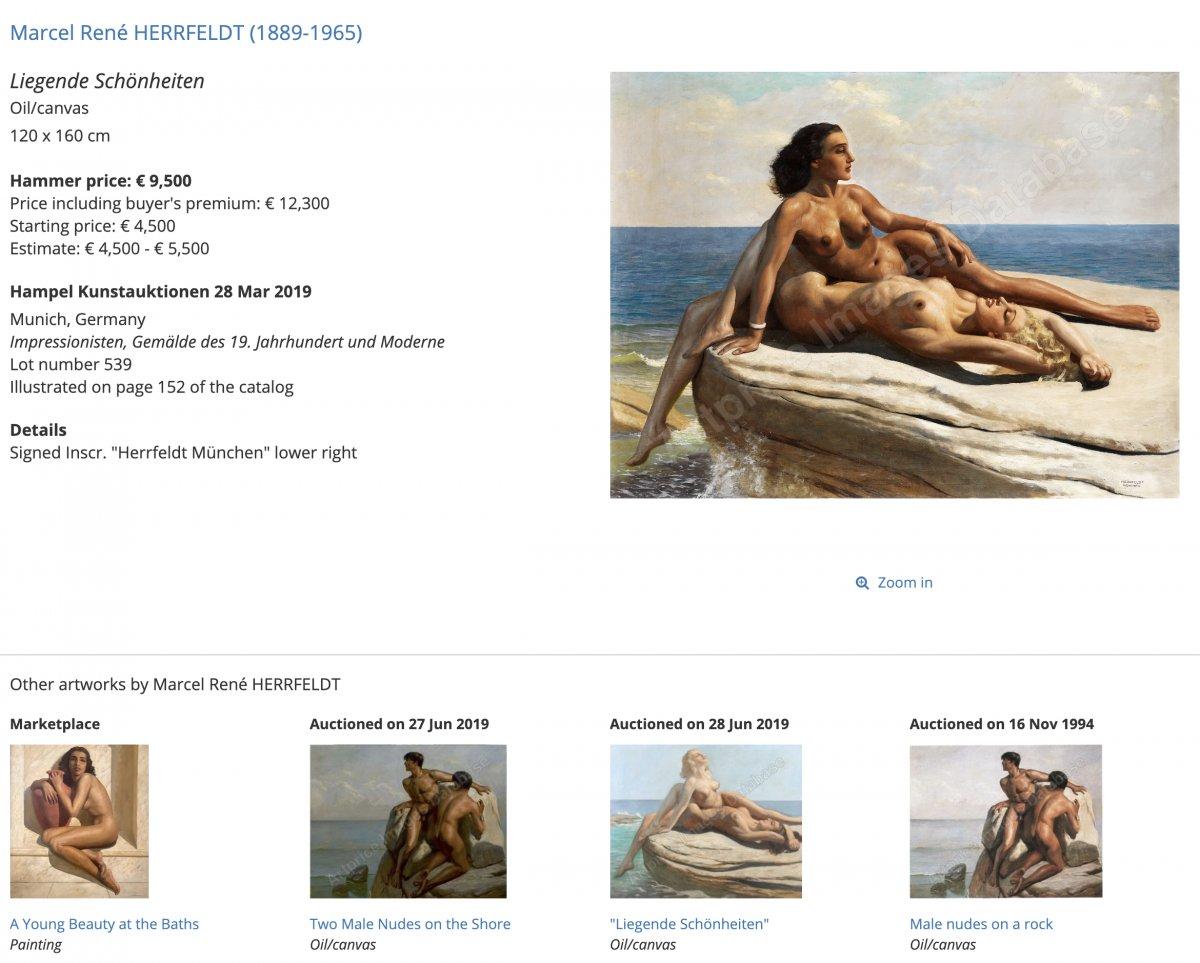Oil On Canvas Reclining Nude at the beach By Marcel René Herrfeldt For Sale 3