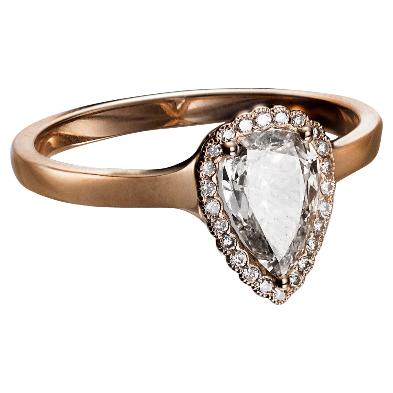 0.70 Carat Champagne Pear Diamond Ring in 18 Karat Rose Gold For Sale