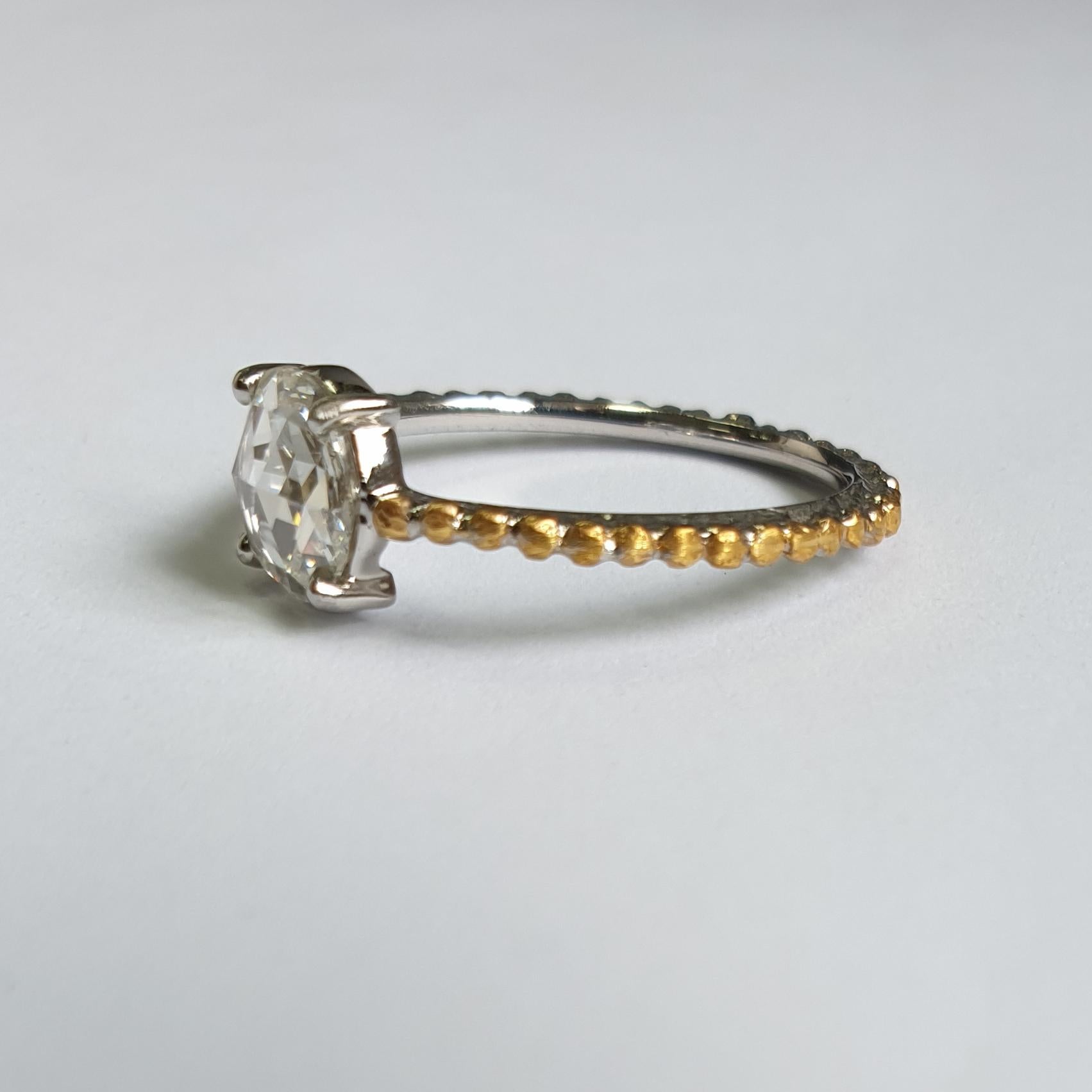 Contemporary 0.72 Carat Rose Cut Diamond Ring in Platinum and 24 Karat Gold