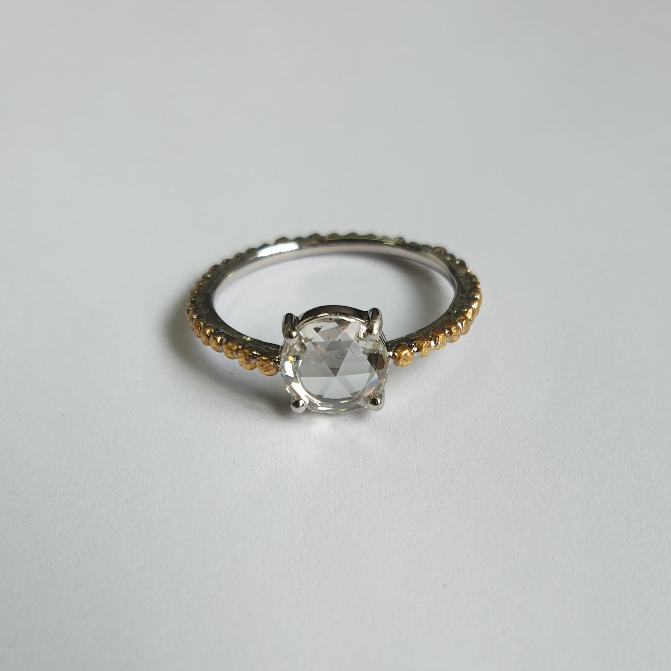 0.72 Carat Rose Cut Diamond Ring in Platinum and 24 Karat Gold 2