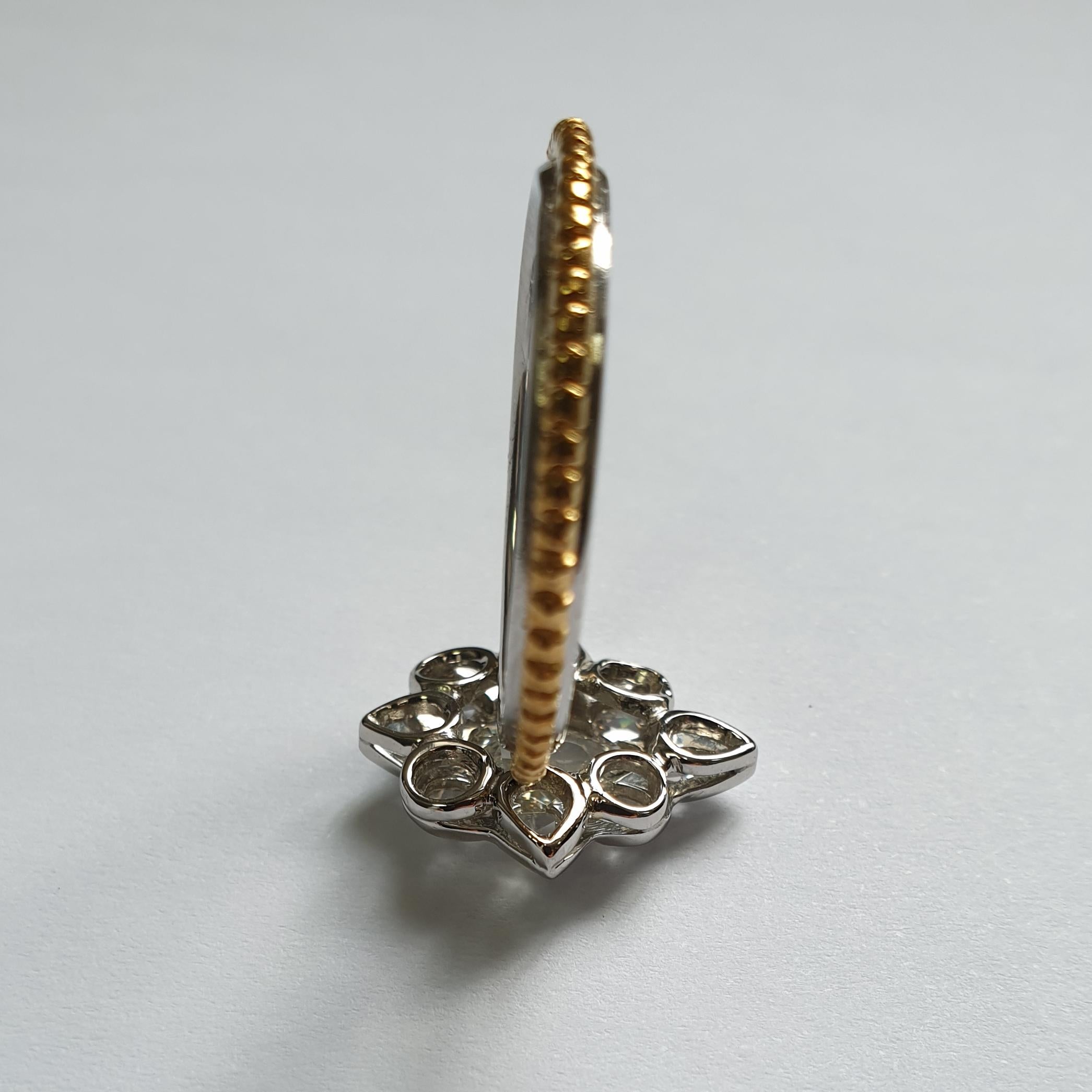 Contemporary 1.33 Carat Rose Cut Diamond Ring in Platinum and 24 Karat Gold For Sale