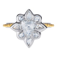 1.33 Carat Rose Cut Diamond Ring in Platinum and 24 Karat Gold