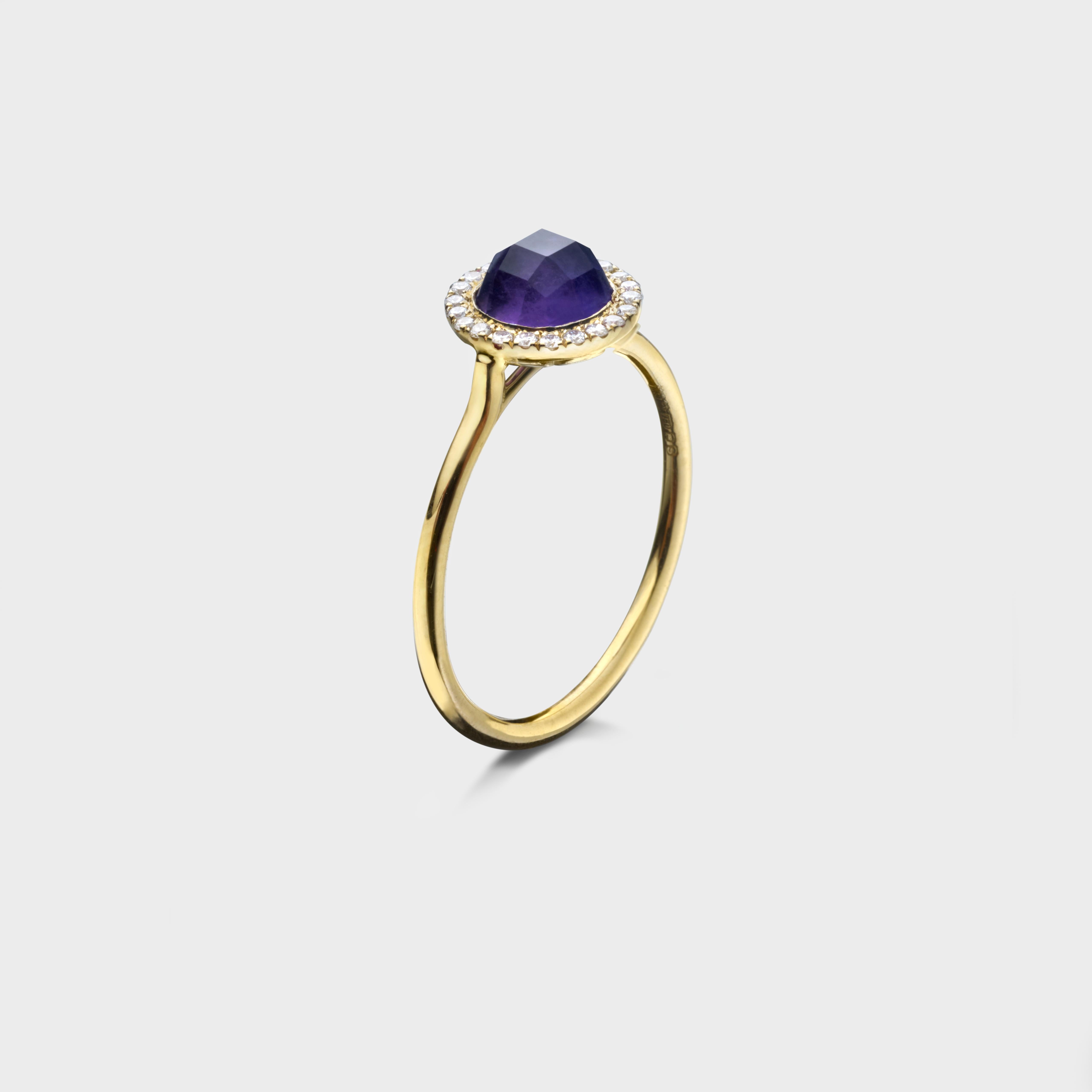 Women's or Men's Marcel Salloum 2.16 Carat Purple Amethyst Halo Ring in 18 Yellow Gold For Sale