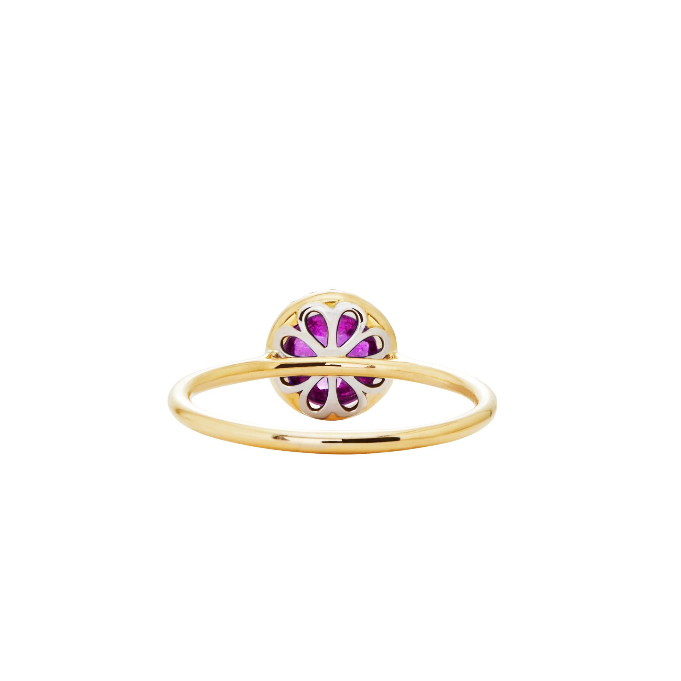 Marcel Salloum 2.16 Carat Purple Amethyst Halo Ring in 18 Yellow Gold For Sale 1