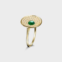 Marcel Salloum Cabochon Emerald Diamond Concave Ring in 18 Karat Gold