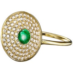 Marcel Salloum Cabochon Emerald Diamond Concave Ring in 18 Karat Gold