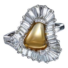 Citrine Loaf Ring with Baguette Diamond Halo in Platinum