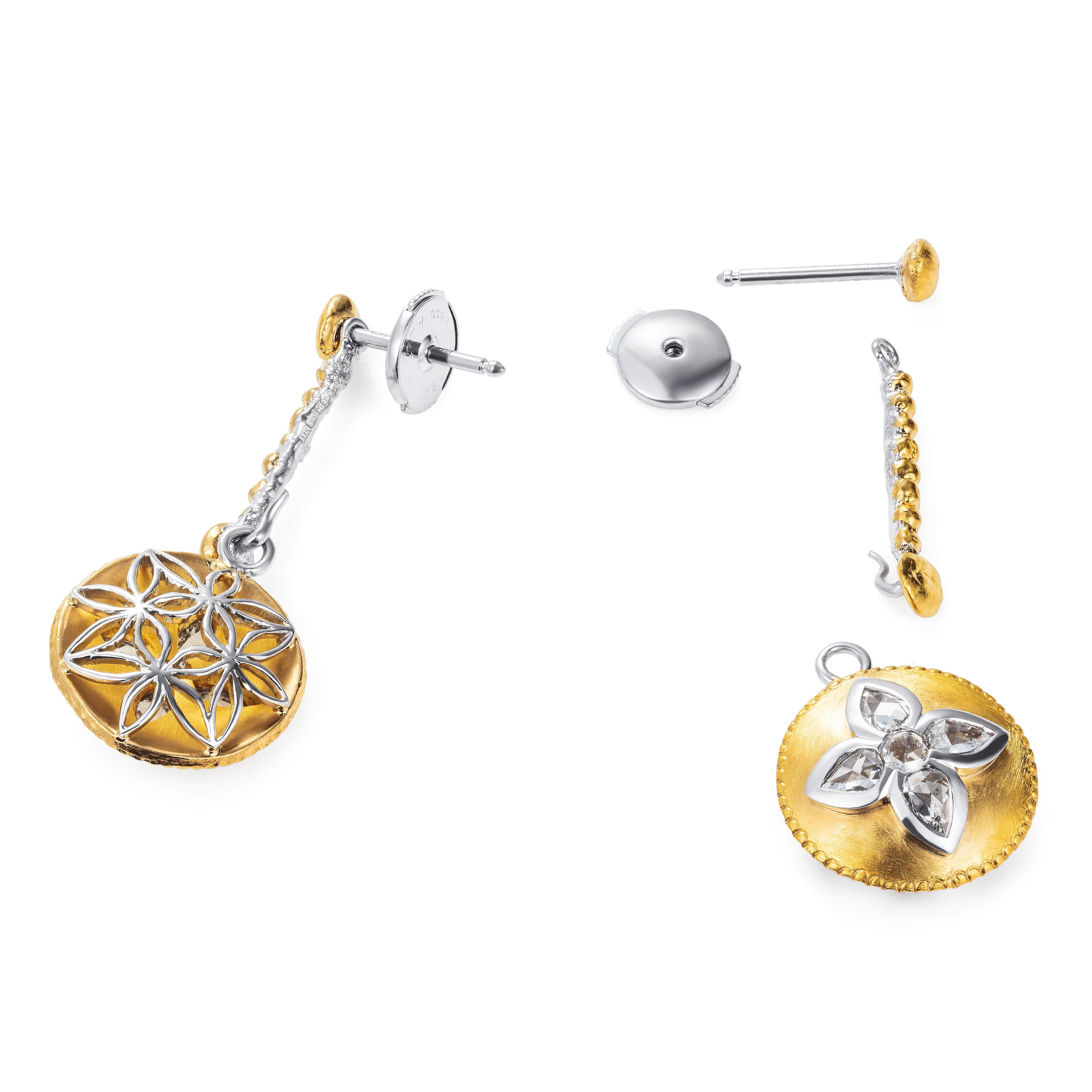 Part of our L'or collection, these earrings are handmade in platinum and 24 karat gold giving a lush and luxurious feel and making them irresistible to both touch and sight.  This collection is inspired by antiquity and presented in a modern