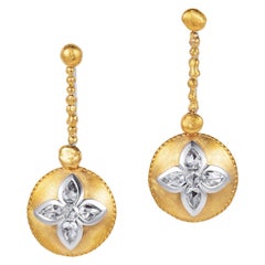 Extendable Rose Cut Diamond Earrings in 24 Karat Gold and Platinum