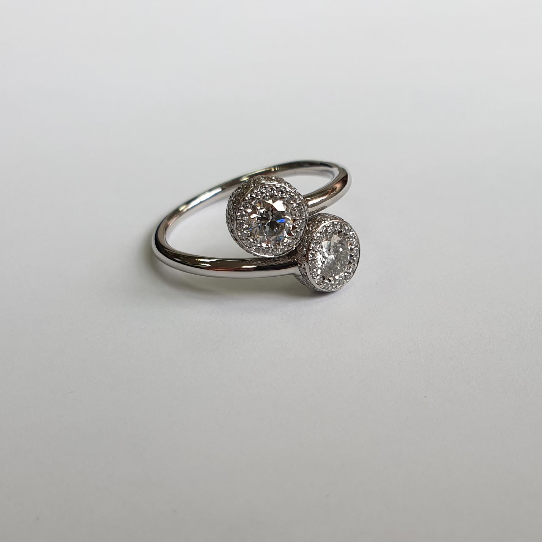 Contemporary Marcel Salloum Gemini Twin Diamond Halo Ring in Platinum For Sale