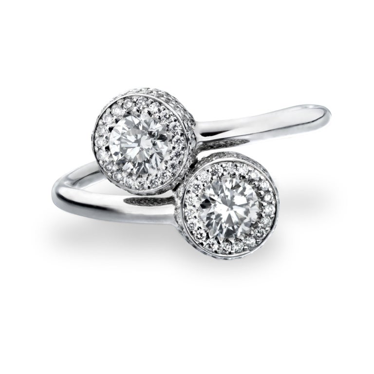Marcel Salloum Gemini Twin Diamond Halo Ring In Platinum For Sale At 1stdibs