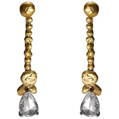 Marcel Salloum L'or Pear Rose Cut Diamond Earrings in 24 Karat Gold and Platinum