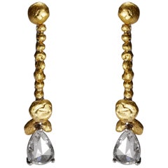 Marcel Salloum L'or Pear Rose Cut Diamond Earrings in 24 Karat Gold and Platinum