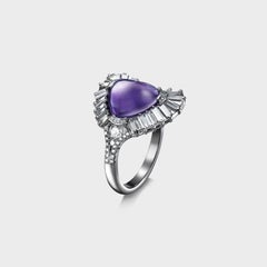 Sugar Loaf Amethyst and Diamond Baguette Cocktail Ring Platinum