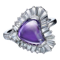 Sugar Loaf Amethyst and Diamond Baguette Cocktail Ring Platinum